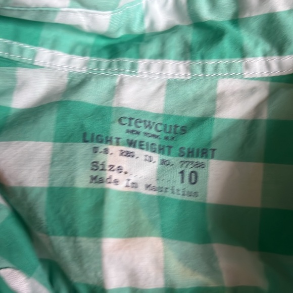 J.Crew Crewcuts NWT Long Sleeve Poplin Shirt, Green and White check, Size 10 - Picture 3 of 7